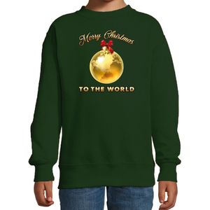 Bellatio Decorations kersttrui/sweater voor kinderen - Merry Christmas - wereld - groen