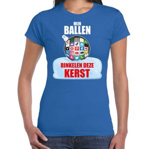 Blauw Kerstshirt / Kerstkleding Mijn ballen rinkelen deze Kerst voor dames met social media kerstbal