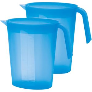 Juypal Schenkkan/waterkan - 2x - blauw - 1,75 liter - kunststof - L22 x H20 cm - met deksel