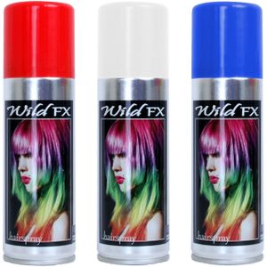 Set 3x kleuren haarverf/haarspray 125 ml - Rood-wit-blauw - Vlag kleuren van Nederland