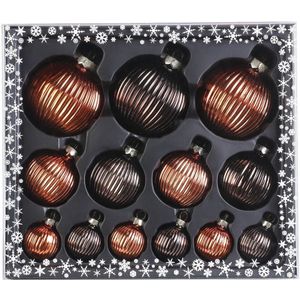 13x stuks luxe glazen kerstballen ribbel chestnut bruin tinten 4, 6, 8 cm
