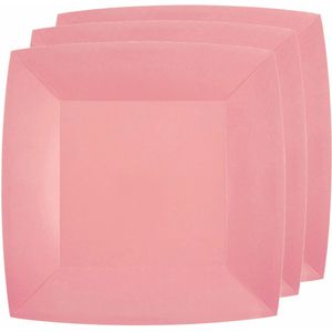 30x Stuks feest ontbijt/gebak bordjes papier/karton vierkant - roze - 18cm