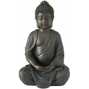 Deco by Boltze Boeddha beeld Zen - kunststeen - antiek donkergrijs - 13 x 10 x 20 cm
