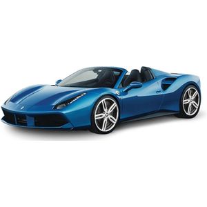 Bburago Modelauto Ferrari 488 Spider - blauw - schaal 1:43 - 10 cm