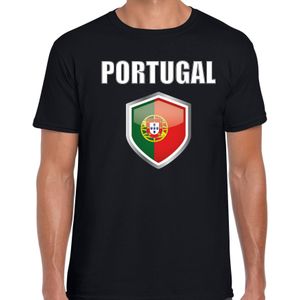 Portugal fun/ supporter t-shirt heren met Portugese vlag in vlaggenschild
