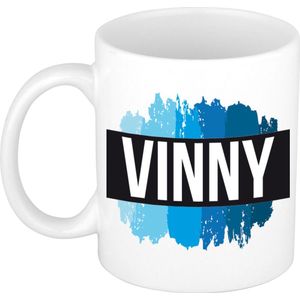 Vinny naam cadeau mok / beker met verfstrepen - Cadeau collega/ vaderdag/ verjaardag of als persoonlijke mok werknemers