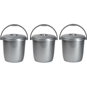 3x Schoonmaakemmers/vuilnisemmers 15 liter zilver