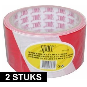 2x 50 meter markeerlint / afzetlint wit met rood