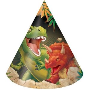 16x stuks Dinosaurus thema papieren feesthoedjes
