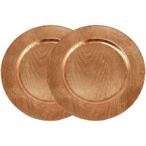 Gerim kerstdiner onderborden - 4x stuks - rond - goud - houtlook - D33 cm