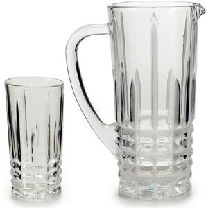 Glazen schenkkan/karaf 1liter 25 x 16 cm met 6 drinkglazen van 250 ML