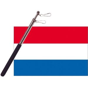 Landen vlag Nederland - 90 x 150 cm - met compacte draagbare telescoop vlaggenstok - supporters