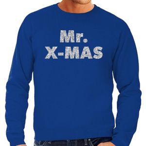 Foute kerstborrel trui / kersttrui Mr. x-mas zilver / blauw heren