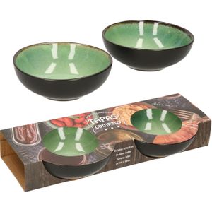 Svenska living tapas schaaltjes - 2x - zwart/groen - aardewerk - 12 x 4 cm