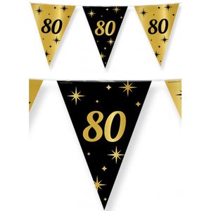 2x stuks leeftijd verjaardag feest vlaggetjes 80 jaar geworden zwart/goud 10 meter