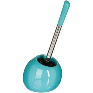 WC-/toiletborstel met houder rond turquoise glans keramiek 36 cm