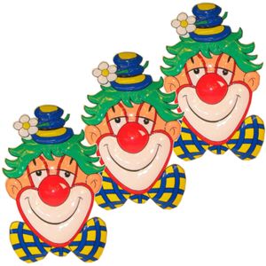3x Clown met blauw hoedje wanddecoratie 70 cm