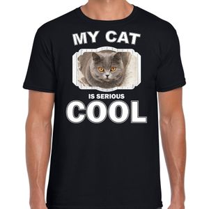 Katten liefhebber shirt Britse korthaar my cat is serious cool zwart voor heren