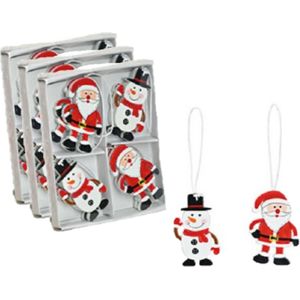 24x stuks houten kersthangers kerstmannen en sneeuwpop 6 cm kerstornamenten