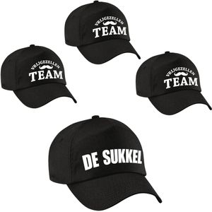 Petjes vrijgezellenfeest mannen - 1x De Sukkel zwart + 7x Vrijgezellen team zwart