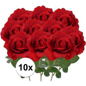 10x Kunstbloemen roos rood 37 cm