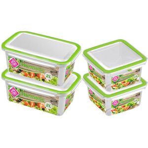 4x Voedsel plastic bewaarbakjes 1,5 en 2 liter transparant/groen