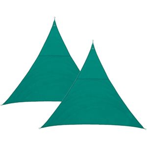 Set van 2x stuks polyester schaduwdoek/zonnescherm Curacao driehoek mint groen 2 x 2 x 2 meter