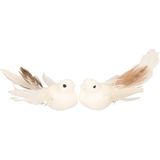 10x stuks Kerstversiering/kerstdecoratie vogels op clip wit 11 cm