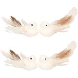 10x stuks Kerstversiering/kerstdecoratie vogels op clip wit 11 cm