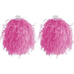 Cheerballs/pompoms - 2x - roze - met franjes en ring handgreep - 33 cm