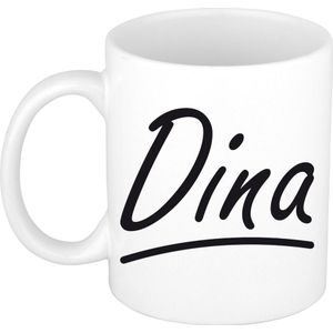 Dina voornaam kado beker / mok sierlijke letters - gepersonaliseerde mok met naam