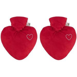 2x Warmwaterkruiken rood hartje 1 liter duurzaam materiaal - Valentijn cadeau