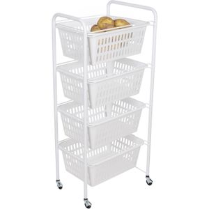 Artex Keuken/badkamer trolley met manden - groente/spullen - 4 lagen - 37 x 31 x 86 cm - wit/wit