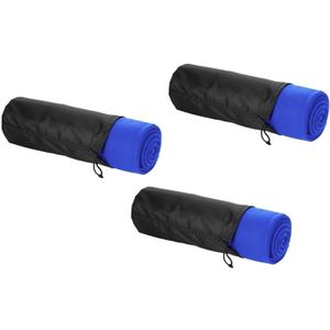 3x Fleecedekens kobalt blauw met tasje 150 cm