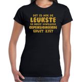Bellatio Decorations - T-shirt - Zwart - Pensioen - Glitter Goud - Dames