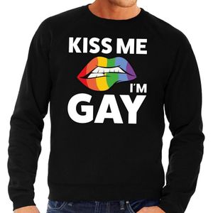Gay pride Kiss me i am gay tekst/fun trui zwart heren
