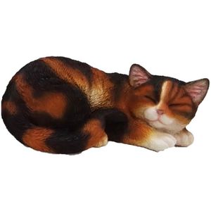 Dierenbeeldje gekleurd katten/poezen kitten slapend 28 cm