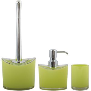 MSV Toiletborstel in houder/zeeppompje/beker - badkamer set Aveiro - kunststof - lime groen