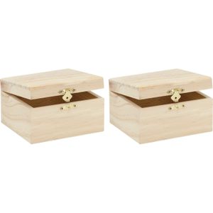 2x stuks klein houten kistje rechthoek 12.5 x 11.5 x 7.5 cm