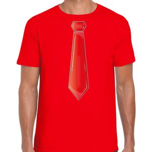 Bellatio Decorations Verkleed t-shirt voor heren - stropdas rood - rood - carnaval - foute party