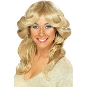 70s damespruik blond lang haar