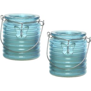 Citronella kaars - in windlicht - 5x - blauw - 20 branduren - citrusgeur