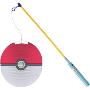 Pokemon lampion - rood - D25 cm - papier - met lampionstokje - 50 cm