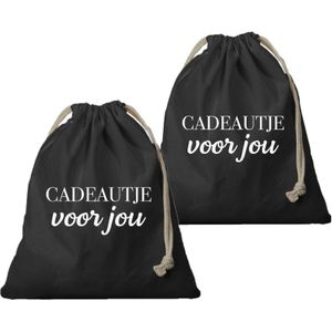 4x Canvas cadeautasje Cadeautje voor jou zwart met koord 25 x 30 cm