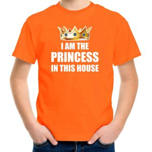 Woningsdag Im the princess in this house t-shirts voor thuisblijvers tijdens Koningsdag oranje meisjes / kinderen