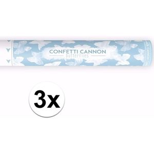 3x Confetti kanon bruiloft vlinders wit 40 cm