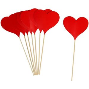 24x Decoratie rode hartjes prikkers voor Valentijn 18 cm hout/papier
