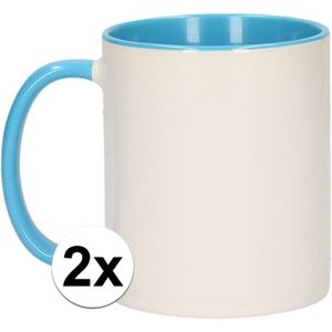 2x Wit met lichtblauwe blanco mokken - onbedrukte koffiemok