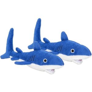 2x stuks pluche blauwe haai knuffel 13 cm - Haaien zeedieren knuffels - Speelgoed voor baby/kinderen