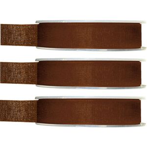 3x Bruine organzalint rollen 1,5 cm x 20 meter cadeaulint verpakkingsmateriaal